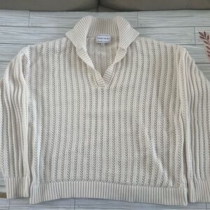 Sabo Skirt Cream V-Neck Sweater, knitted sweater, neutral, minimalist